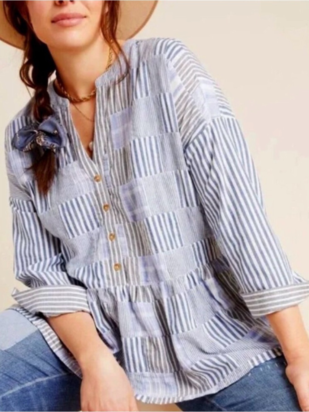 Anthropologie Maeve Zoe Swing Patchwork Blouse